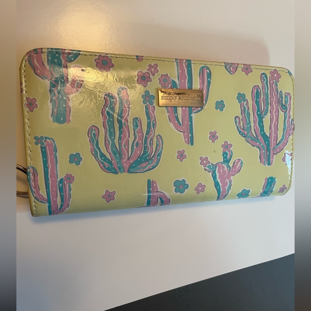 Simply Southern Zip Around Wallet Cactus  Print Yellow Clutch Keychain zipper